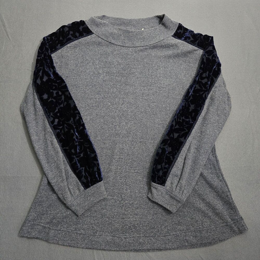 Soft Surroundings Sweater Women M Grey Zadia Burnout Velvet Sleeve Pull Over